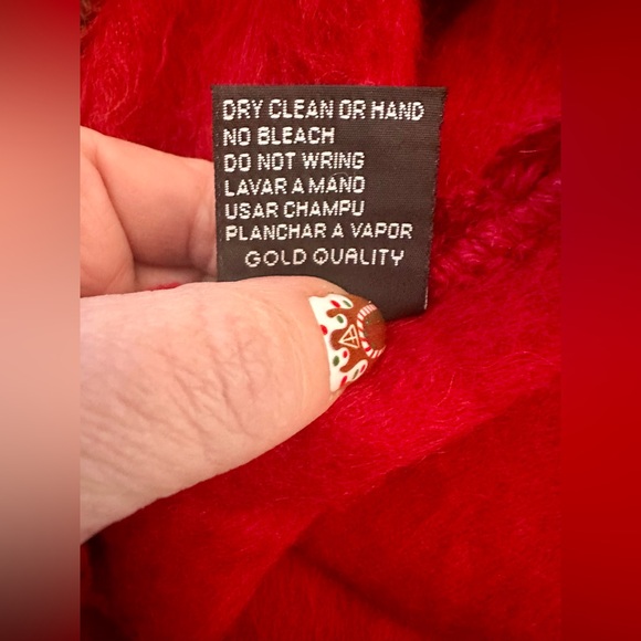 BABY ALPACA RED WOOL PONCHO HANDWOVEN CROCHET HEM & FRINGE ALL SEASONS ONE SIZE - Picture 7 of 7